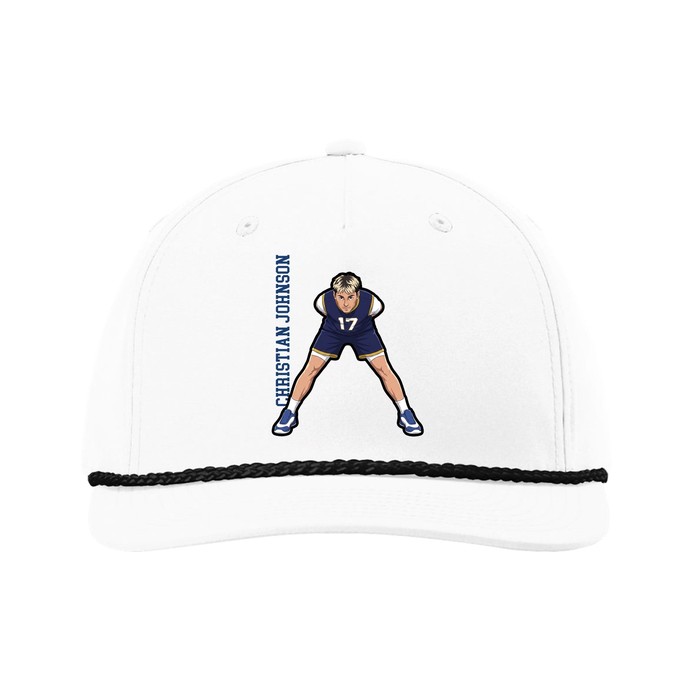 Five-Panel Classic Rope Cap — Name Vertical in White