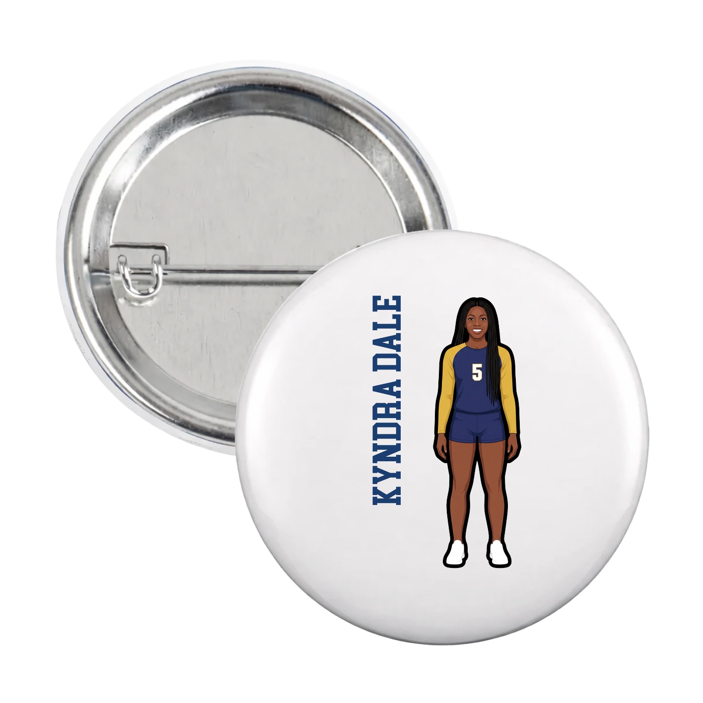 Game Day Button — Name Vertical in White