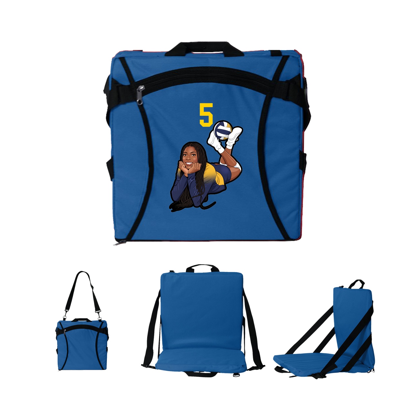 Folding Stadium Seat — Number Top in Royal
