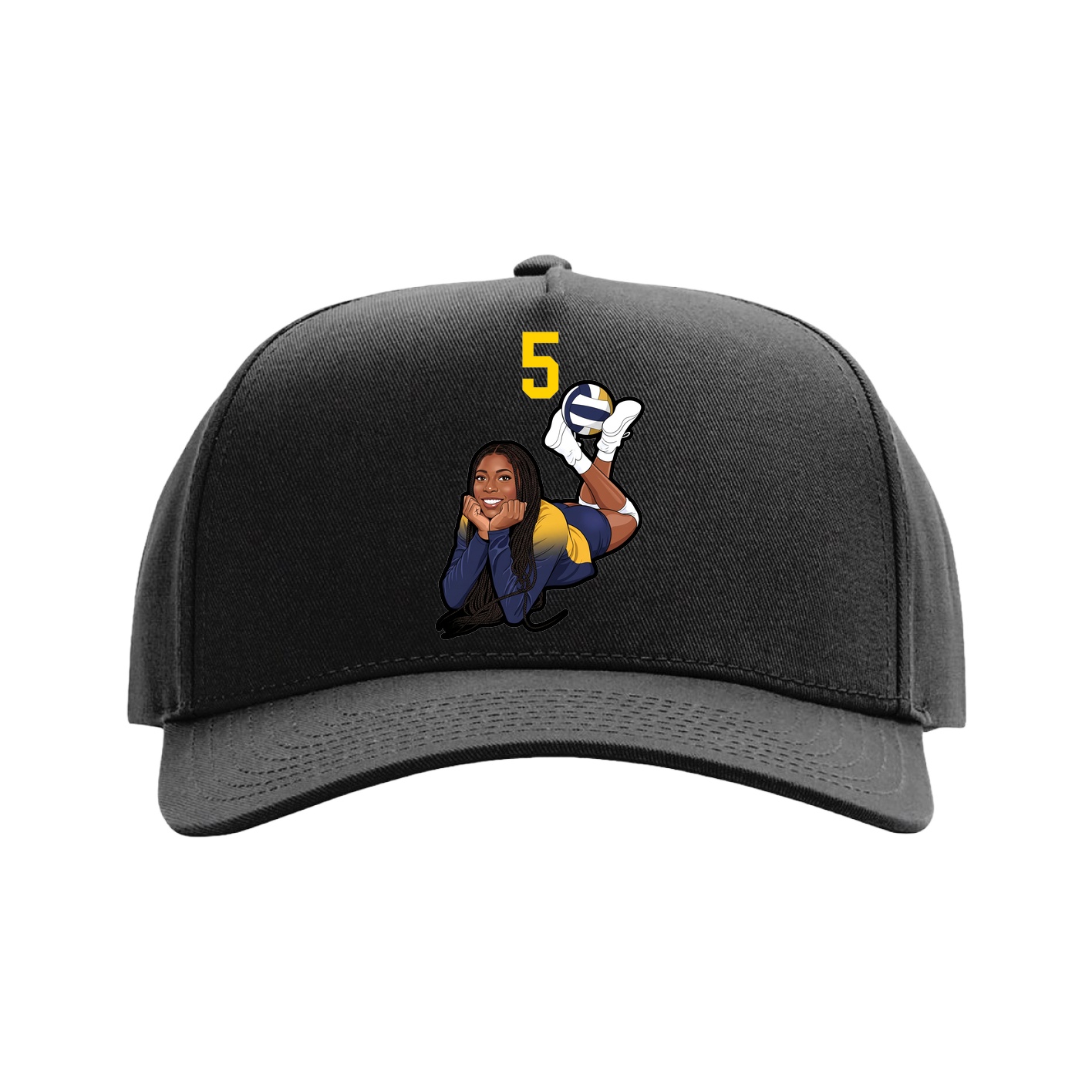 Full Fabric Five-Panel Champ Cap — Number Top in Black