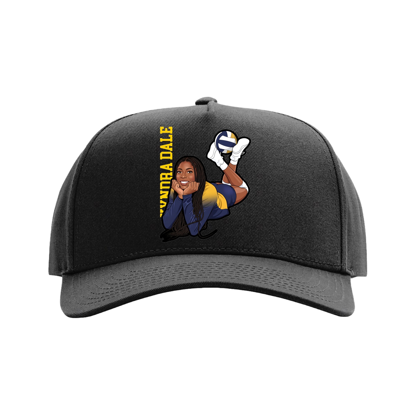 Full Fabric Five-Panel Champ Cap — Name Vertical in Black