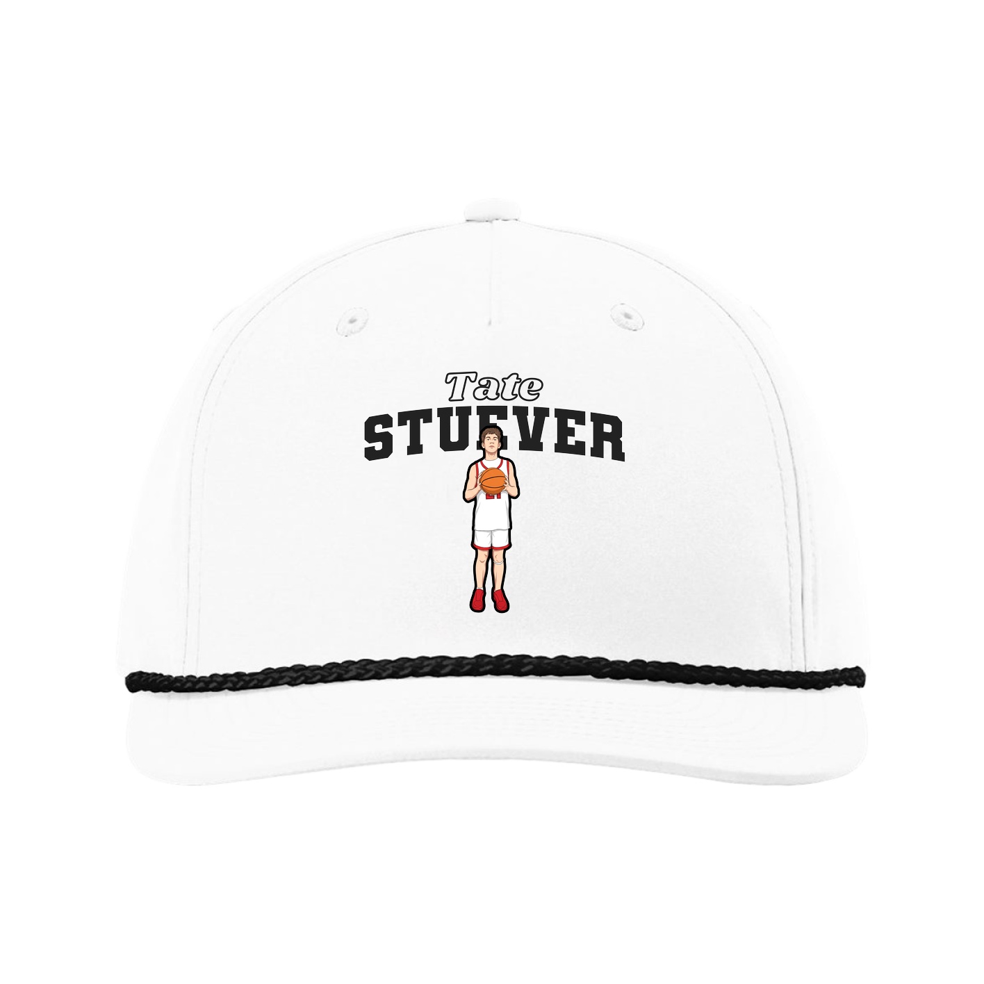 Five-Panel Classic Rope Cap — Name Arch in White
