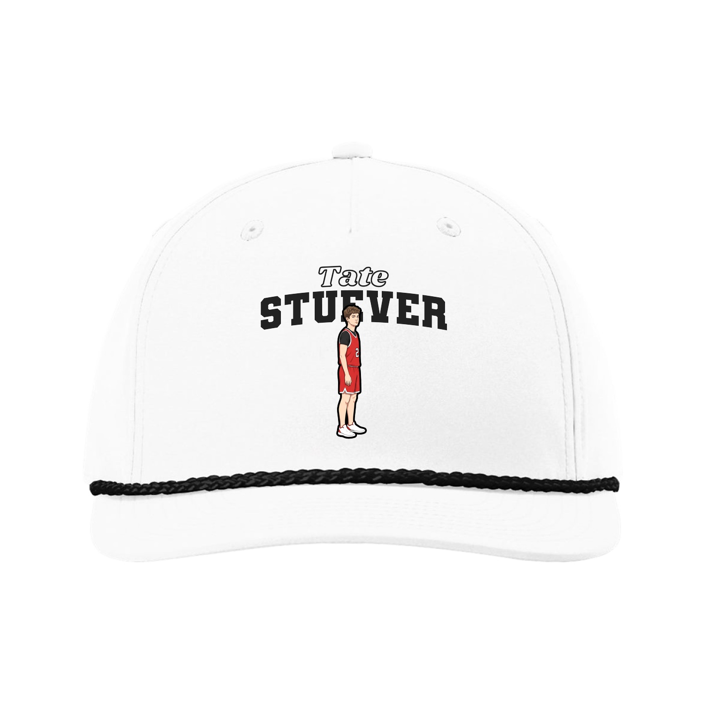 Five-Panel Classic Rope Cap — Name Arch in White