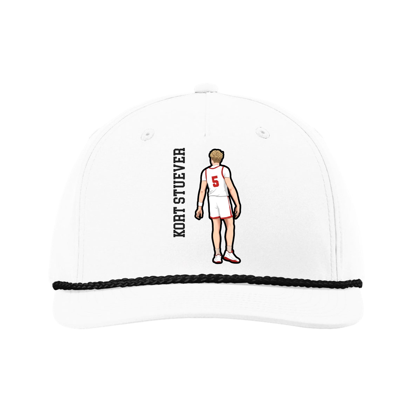 Five-Panel Classic Rope Cap — Name Vertical in White