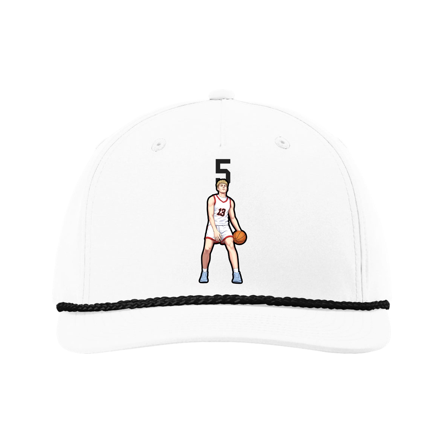 Five-Panel Classic Rope Cap — Number Top in White
