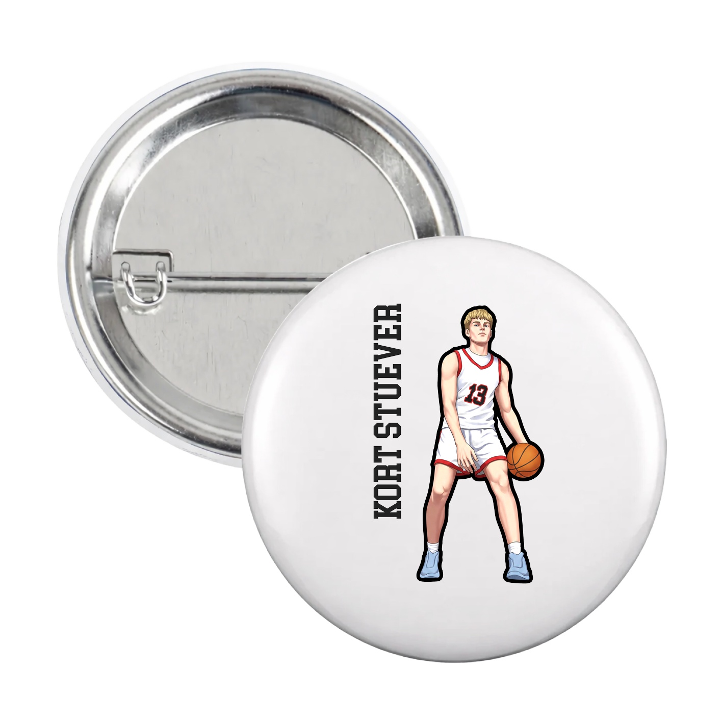 Game Day Button — Name Vertical in White
