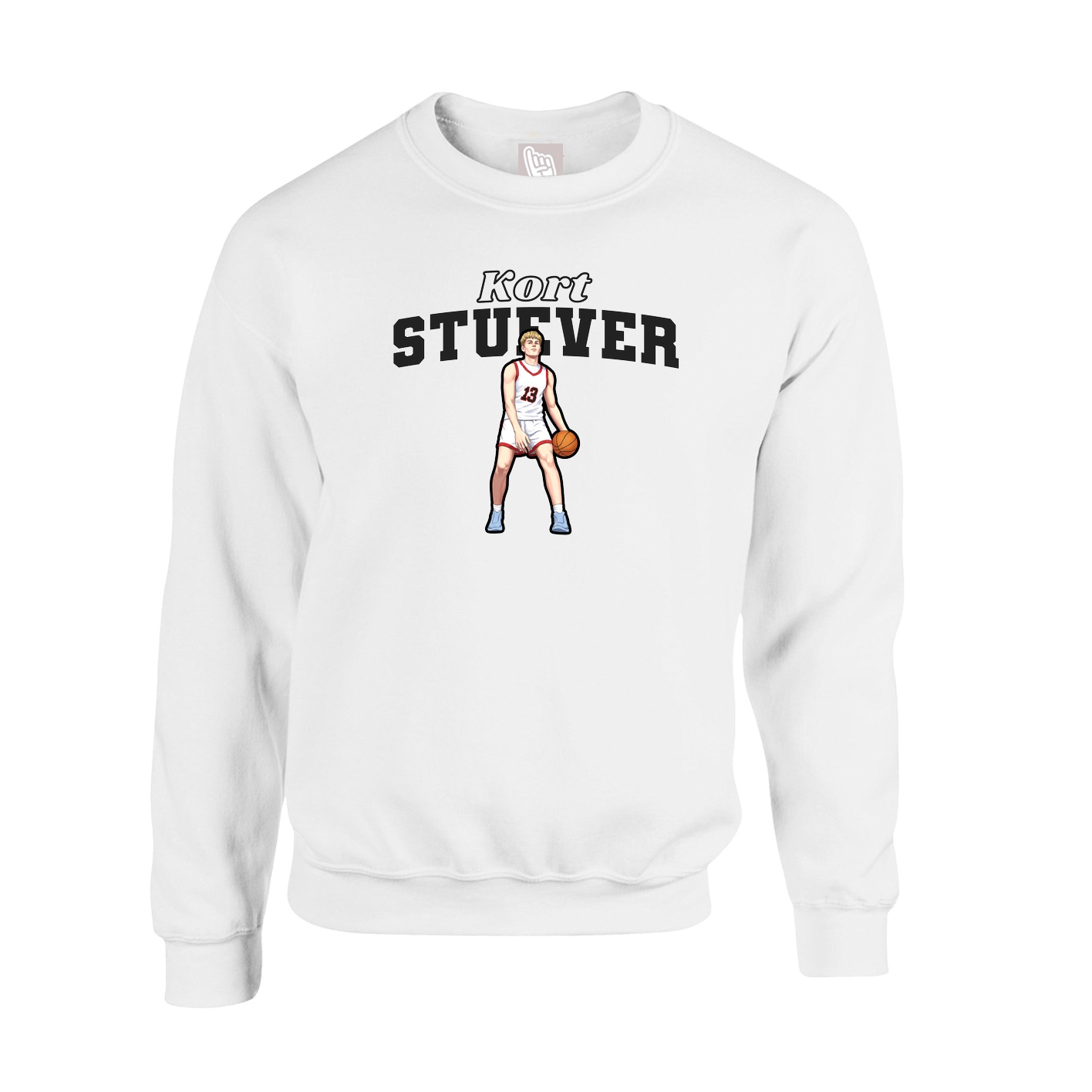 Fleece Crew — Name Arch in White