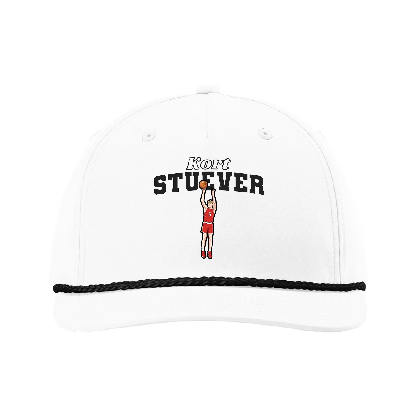 Five-Panel Classic Rope Cap — Name Arch in White