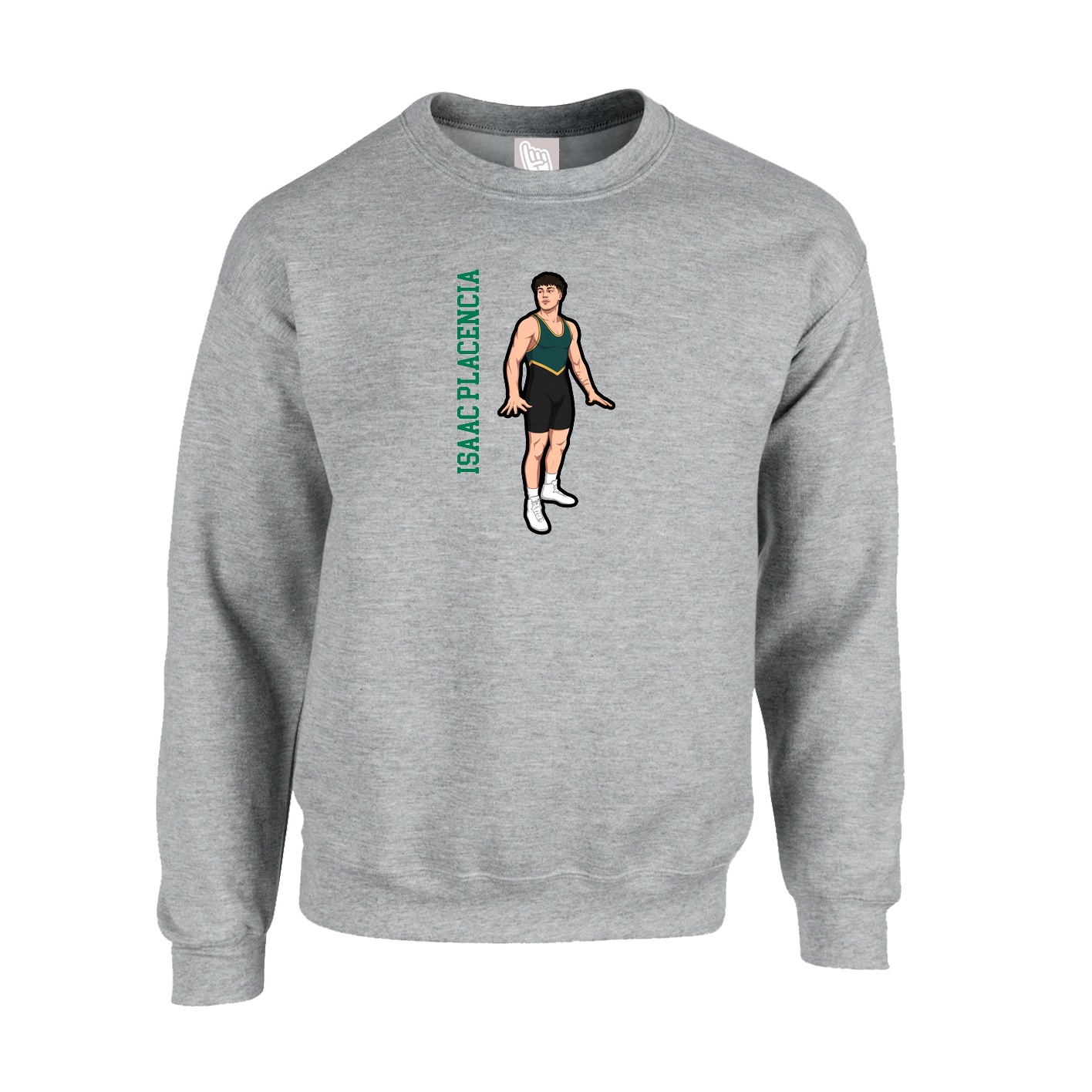 Fleece Crew — Name Vertical in Grey