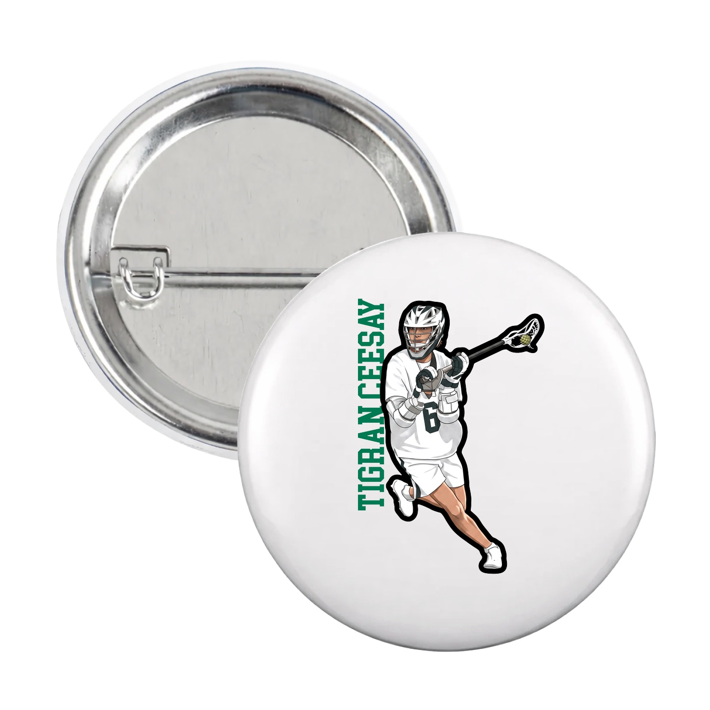 Game Day Button — Name Vertical in White