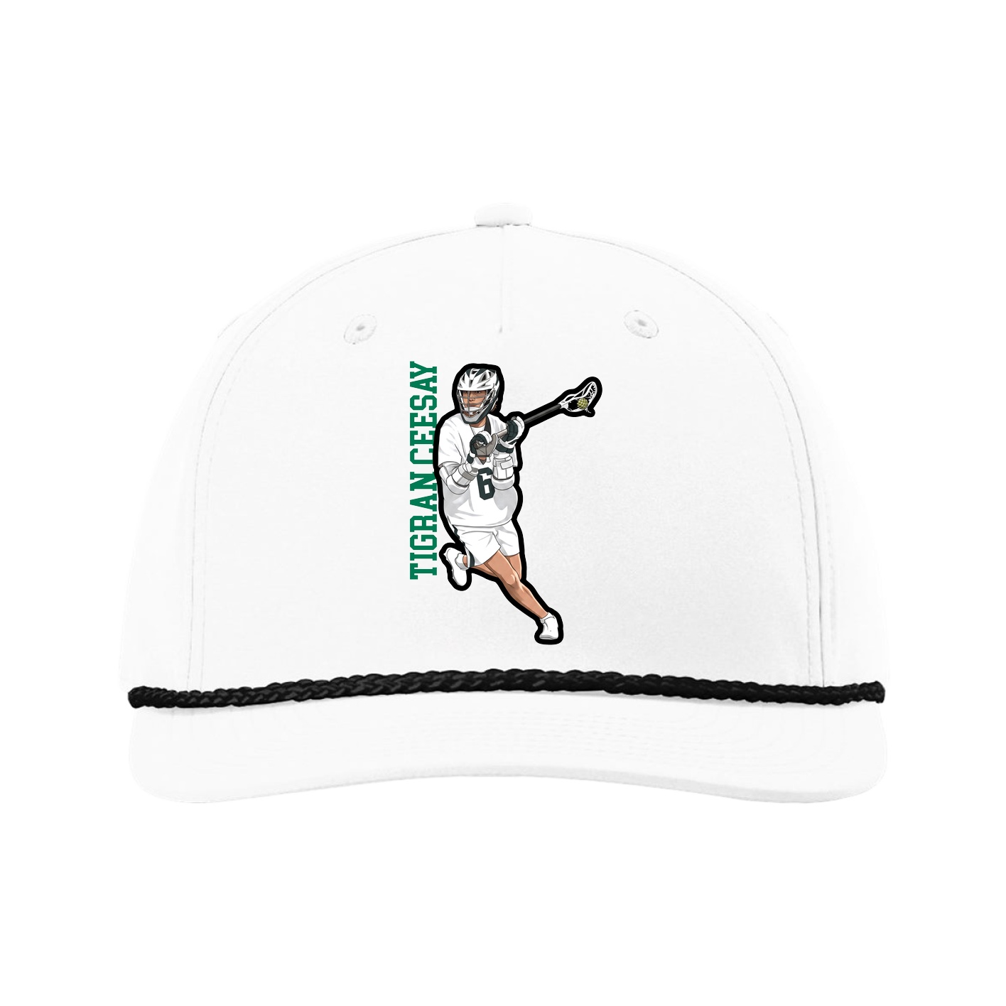 Five-Panel Classic Rope Cap — Name Vertical in White