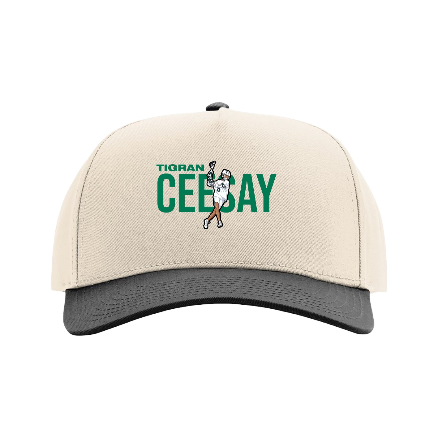 Full Fabric Five-Panel Champ Cap — Player Name in Cream/Black