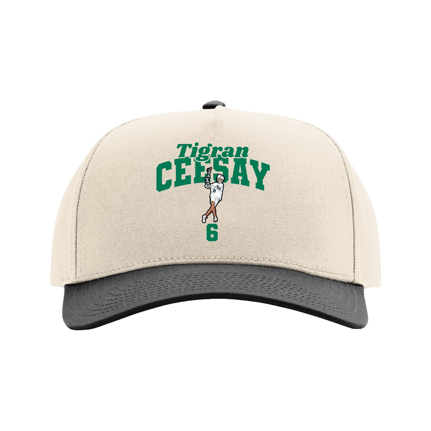 Full Fabric Five-Panel Champ Cap — Signature Arch in Cream/Black