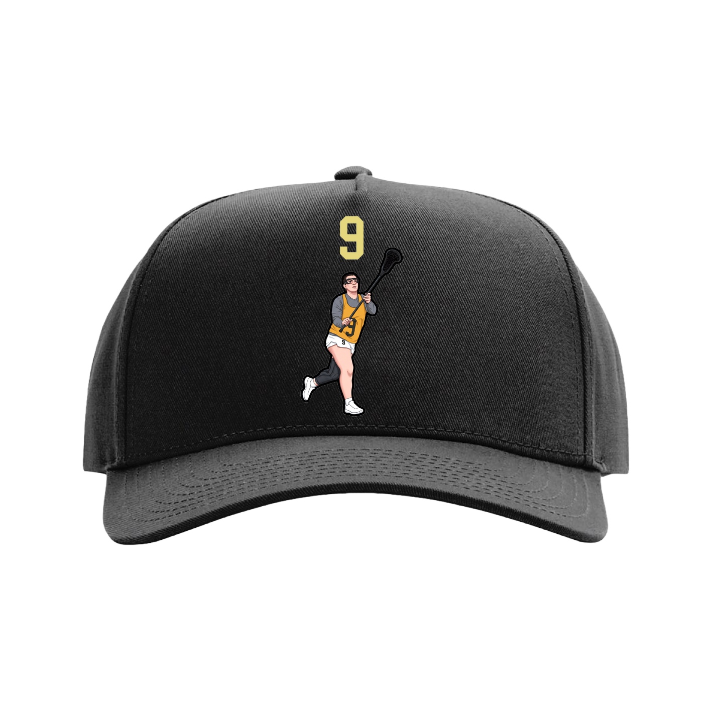 Full Fabric Five-Panel Champ Cap — Number Top in Black
