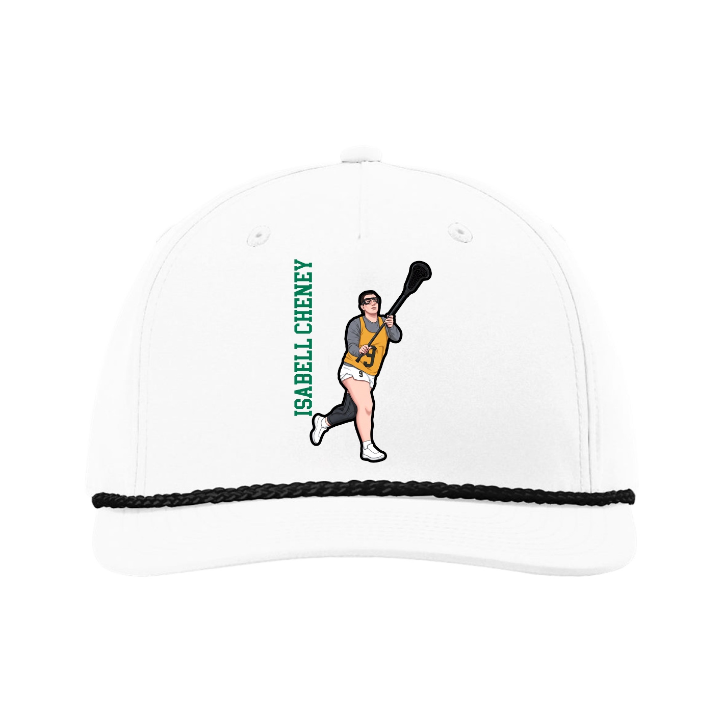 Five-Panel Classic Rope Cap — Name Vertical in White