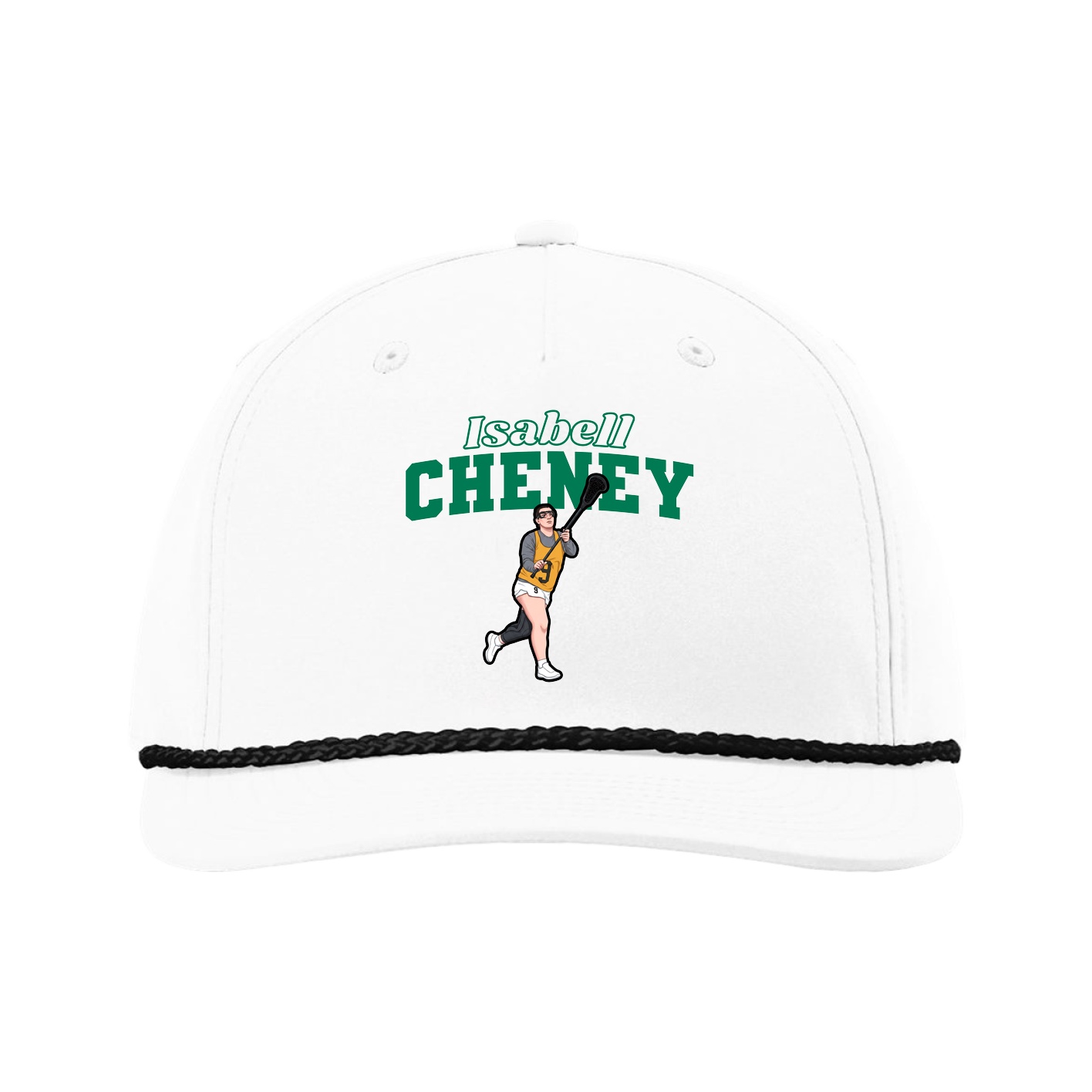 Five-Panel Classic Rope Cap — Name Arch in White