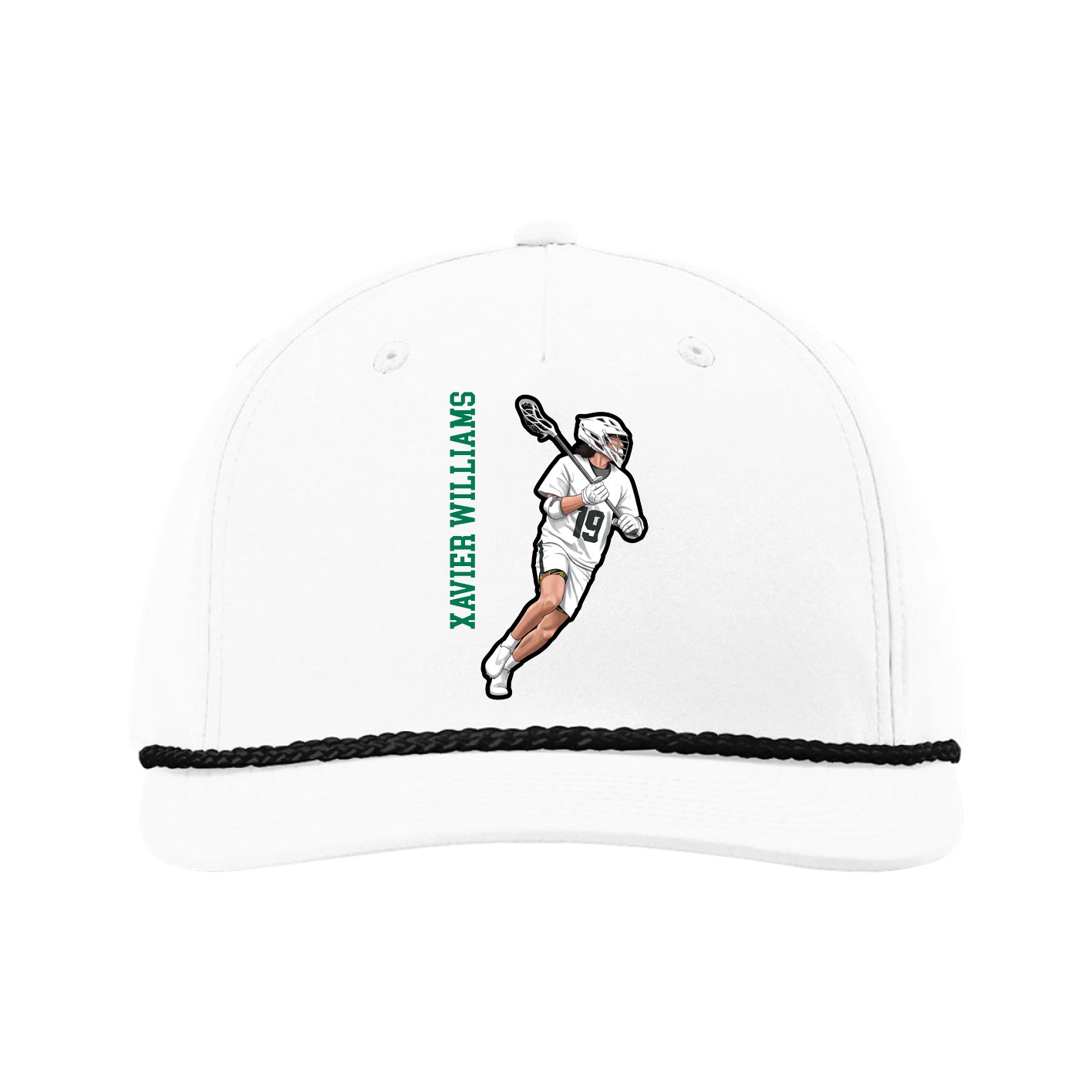 Five-Panel Classic Rope Cap — Name Vertical in White