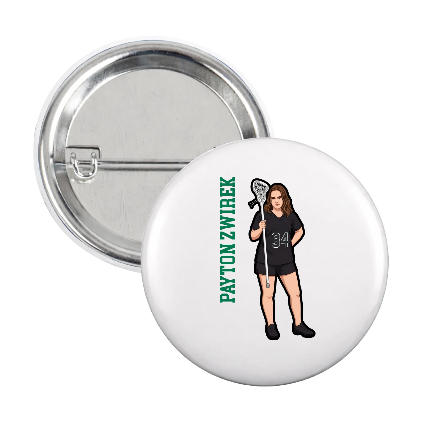 Game Day Button — Name Vertical in White