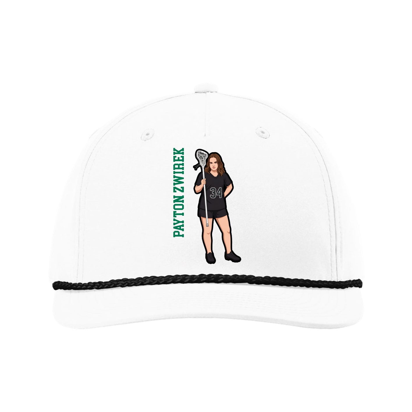 Five-Panel Classic Rope Cap — Name Vertical in White