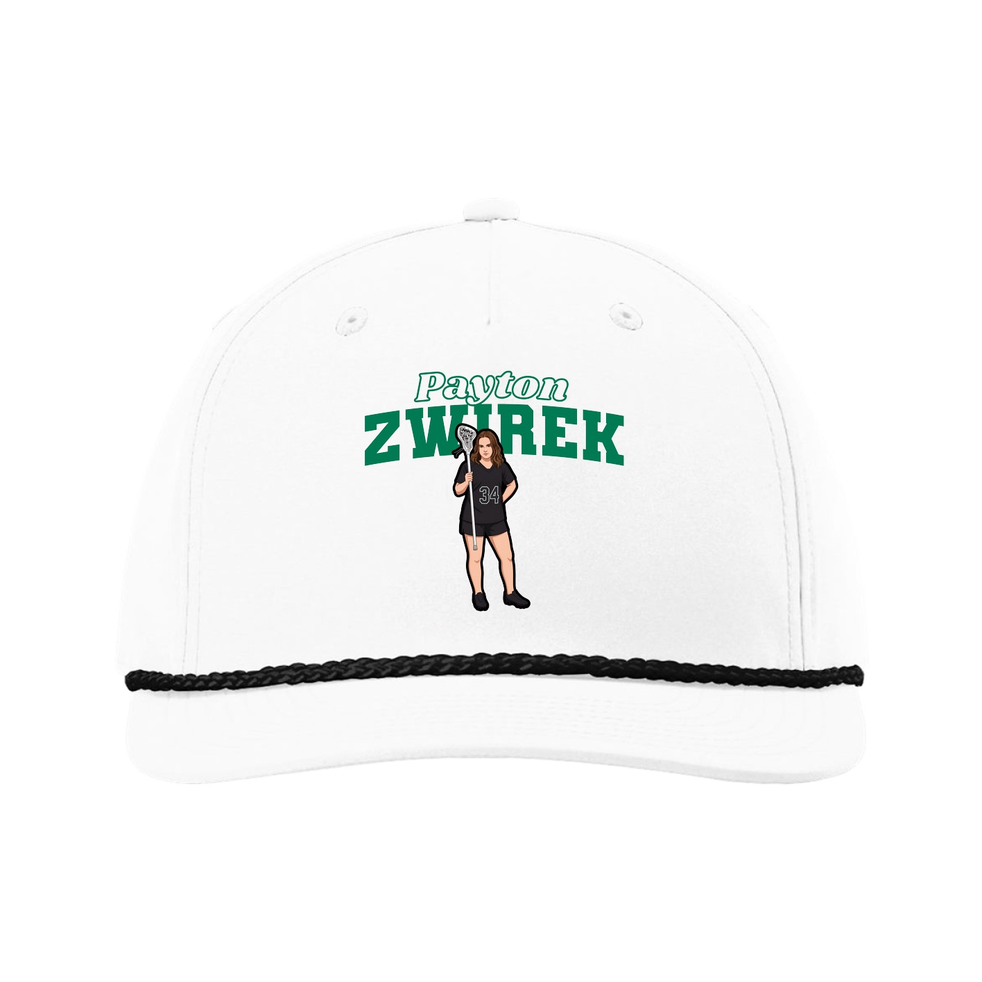 Five-Panel Classic Rope Cap — Name Arch in White