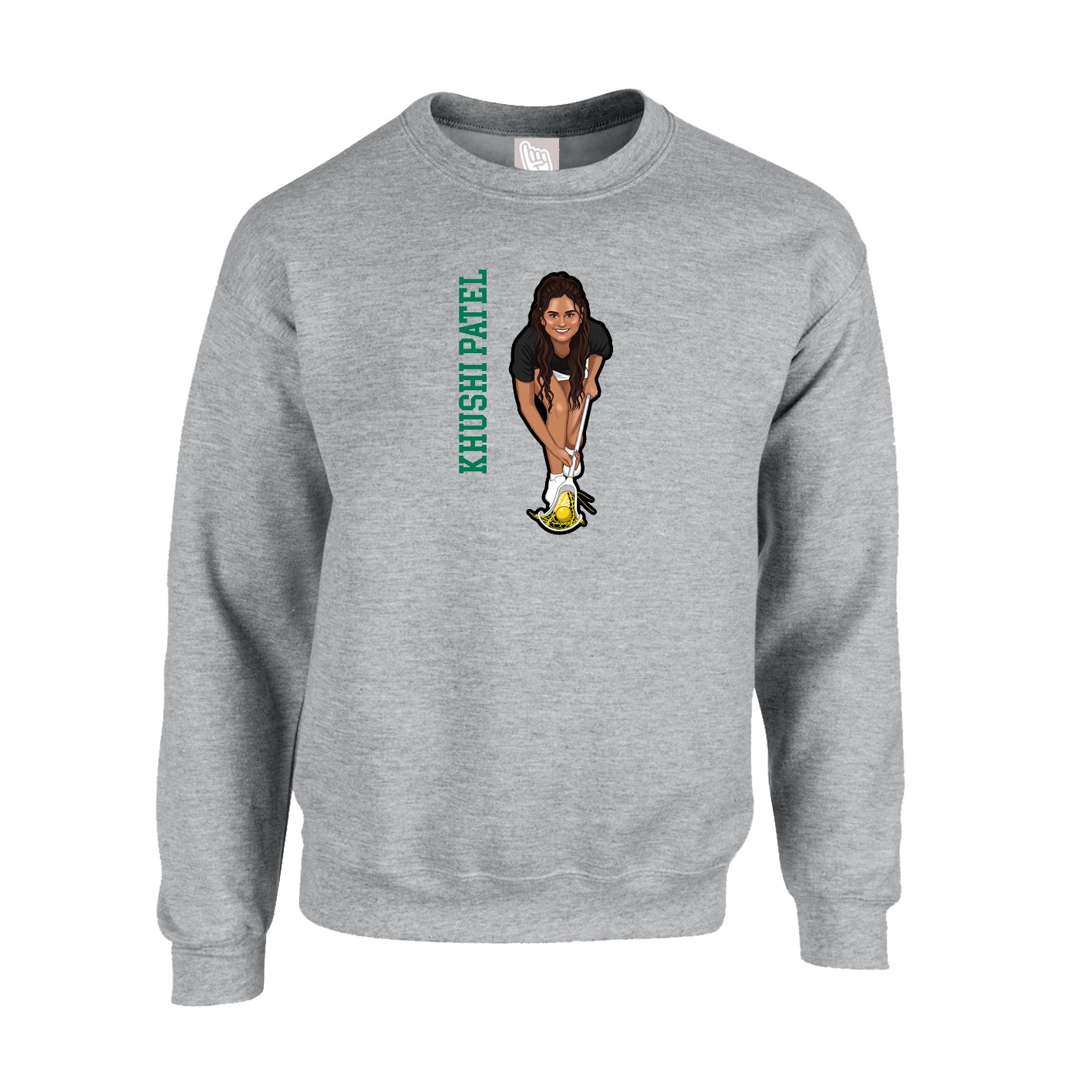 Fleece Crew — Name Vertical in Grey