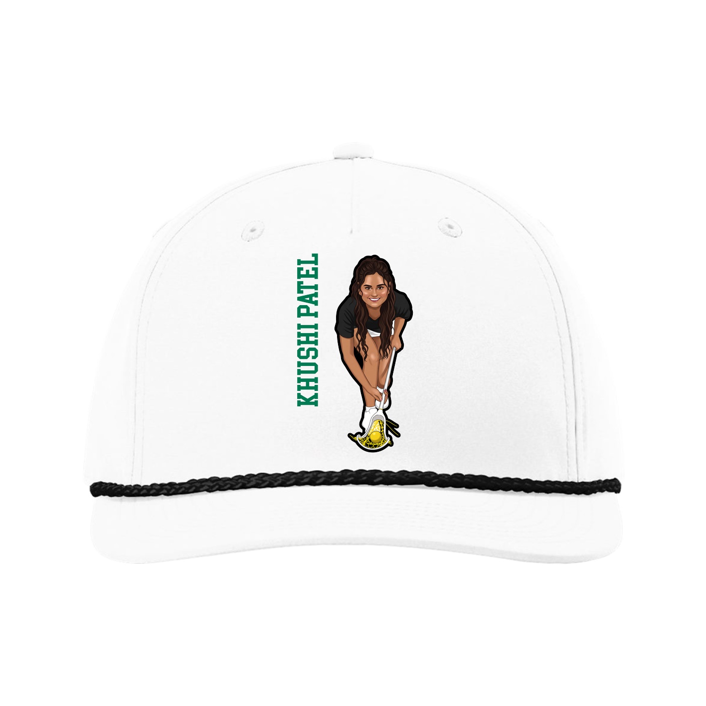 Five-Panel Classic Rope Cap — Name Vertical in White