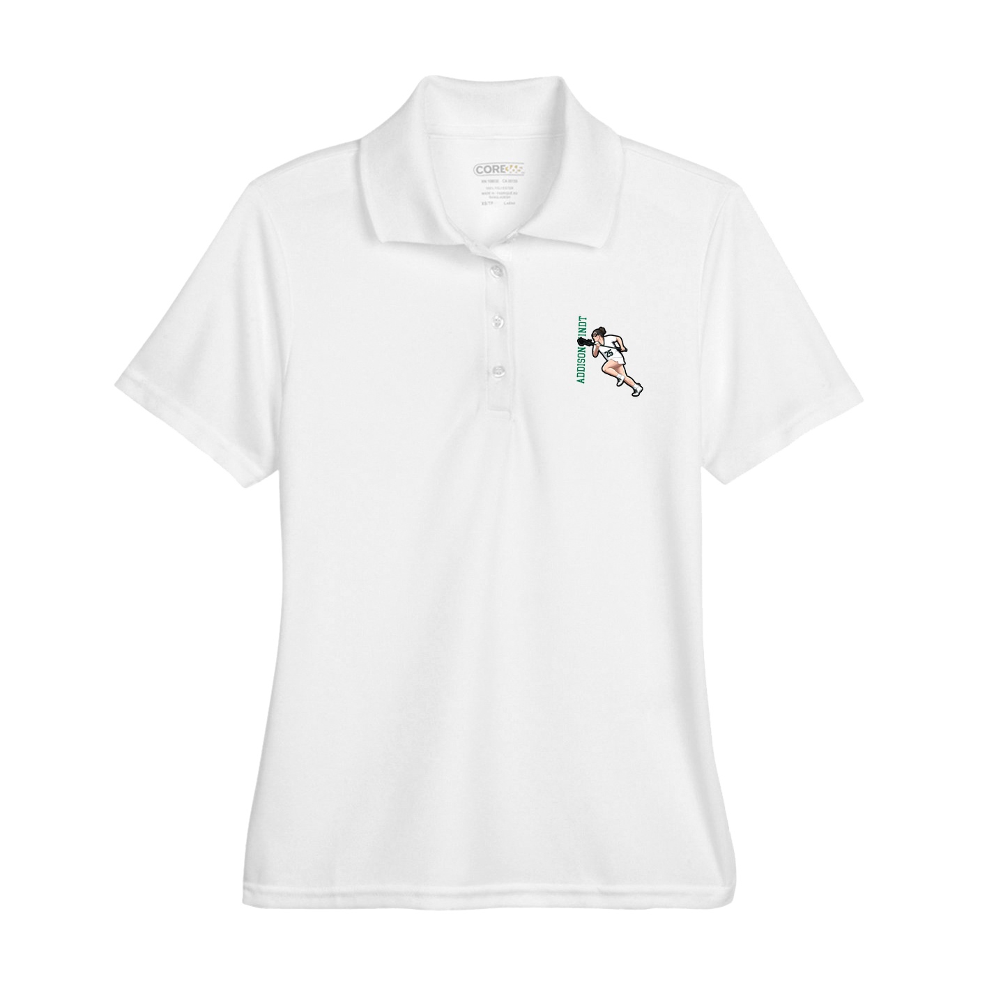 Womens Performance Polo — Name Vertical in White