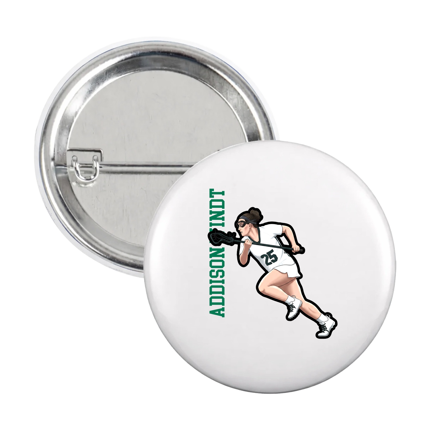 Game Day Button — Name Vertical in White
