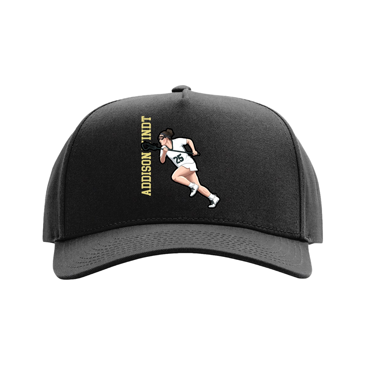 Full Fabric Five-Panel Champ Cap — Name Vertical in Black