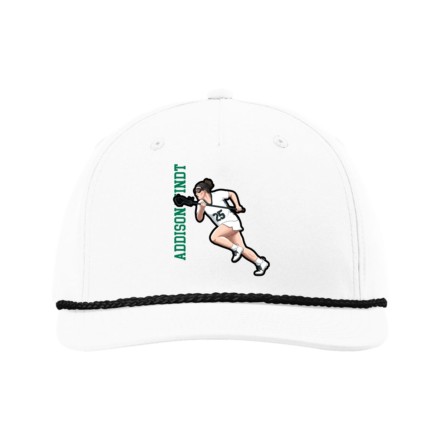 Five-Panel Classic Rope Cap — Name Vertical in White