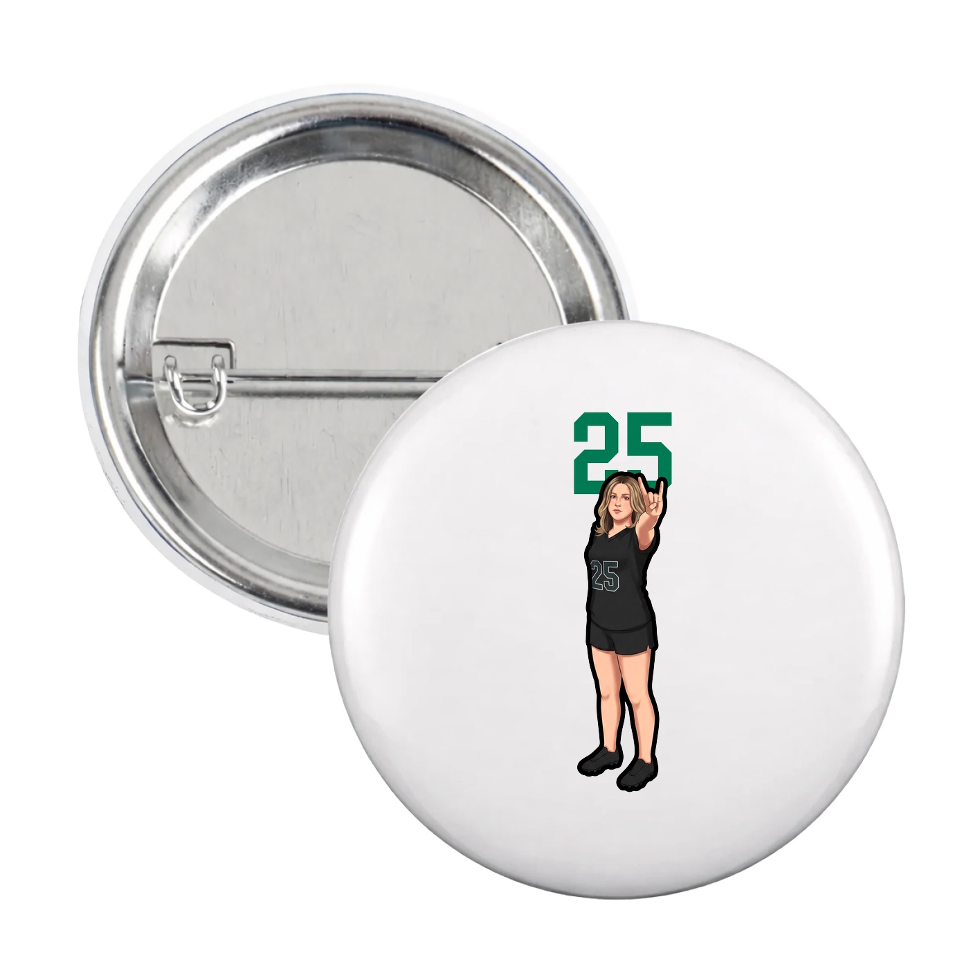 Game Day Button — Number Top in White