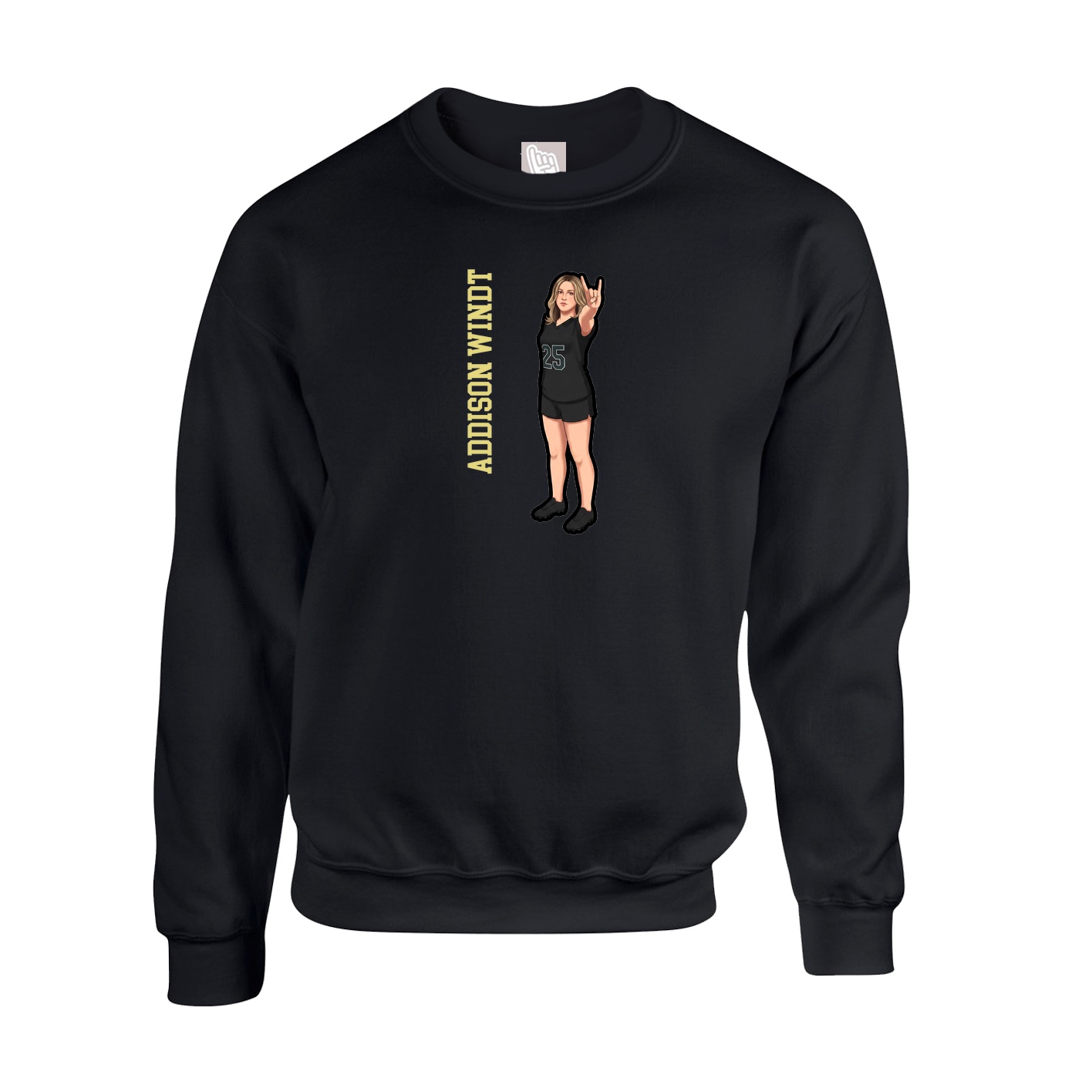 Fleece Crew — Name Vertical in Black