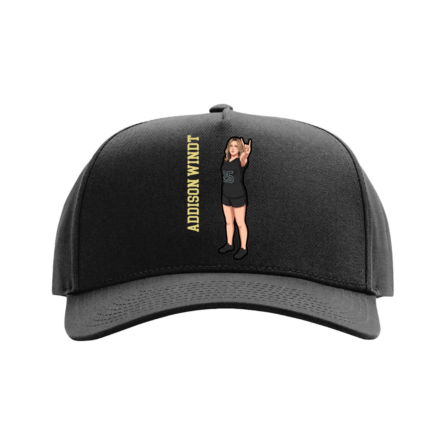 Full Fabric Five-Panel Champ Cap — Name Vertical in Black