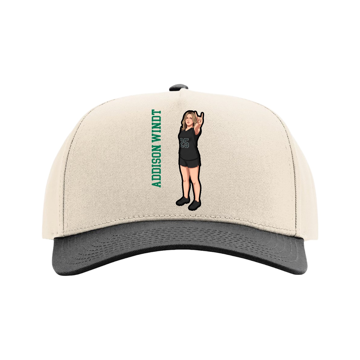Full Fabric Five-Panel Champ Cap — Name Vertical in Cream/Black