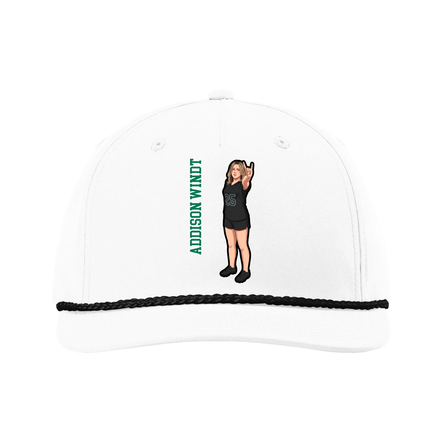 Five-Panel Classic Rope Cap — Name Vertical in White