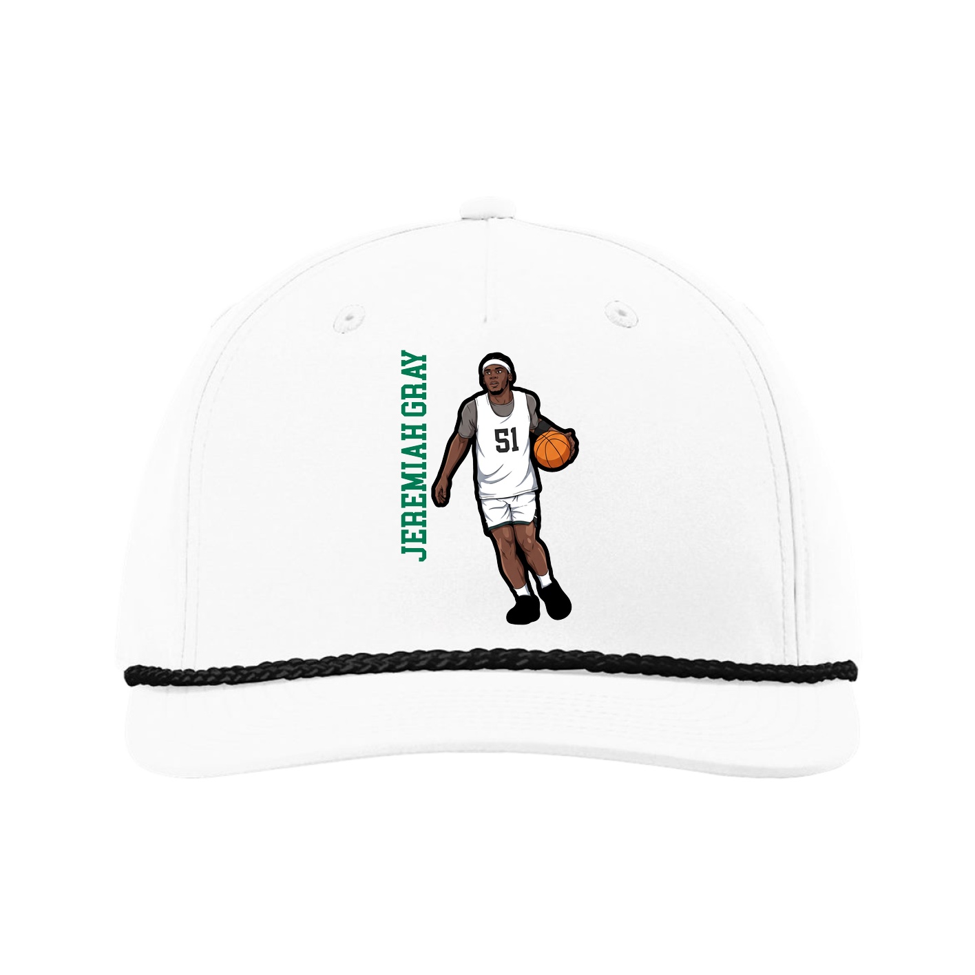 Five-Panel Classic Rope Cap — Name Vertical in White