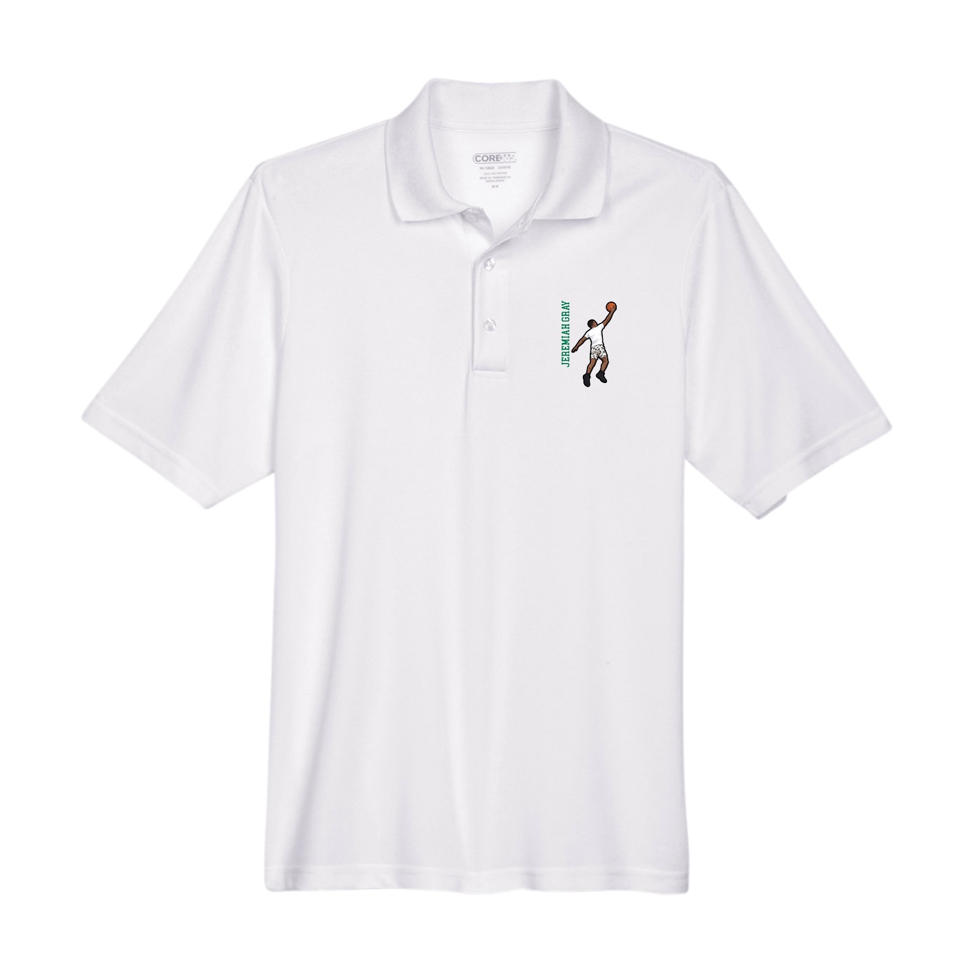 Performance Polo — Name Vertical in White