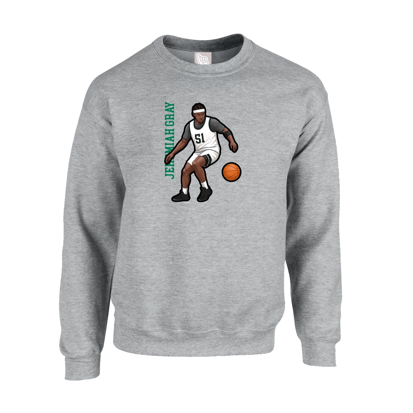 Fleece Crew — Name Vertical in Grey
