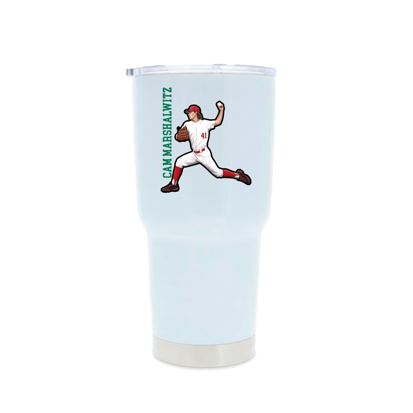 30oz Stainless Steel Tumbler — Name Vertical in White
