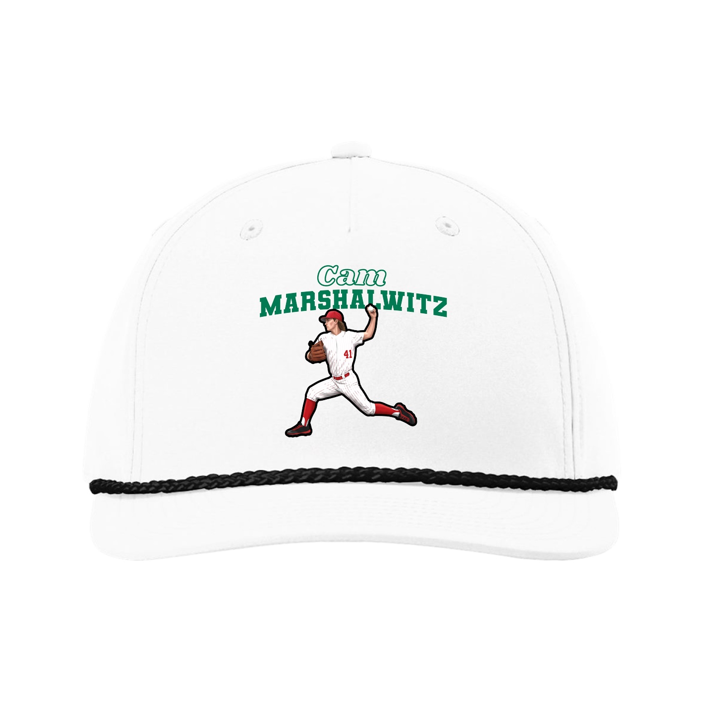 Five-Panel Classic Rope Cap — Name Arch in White
