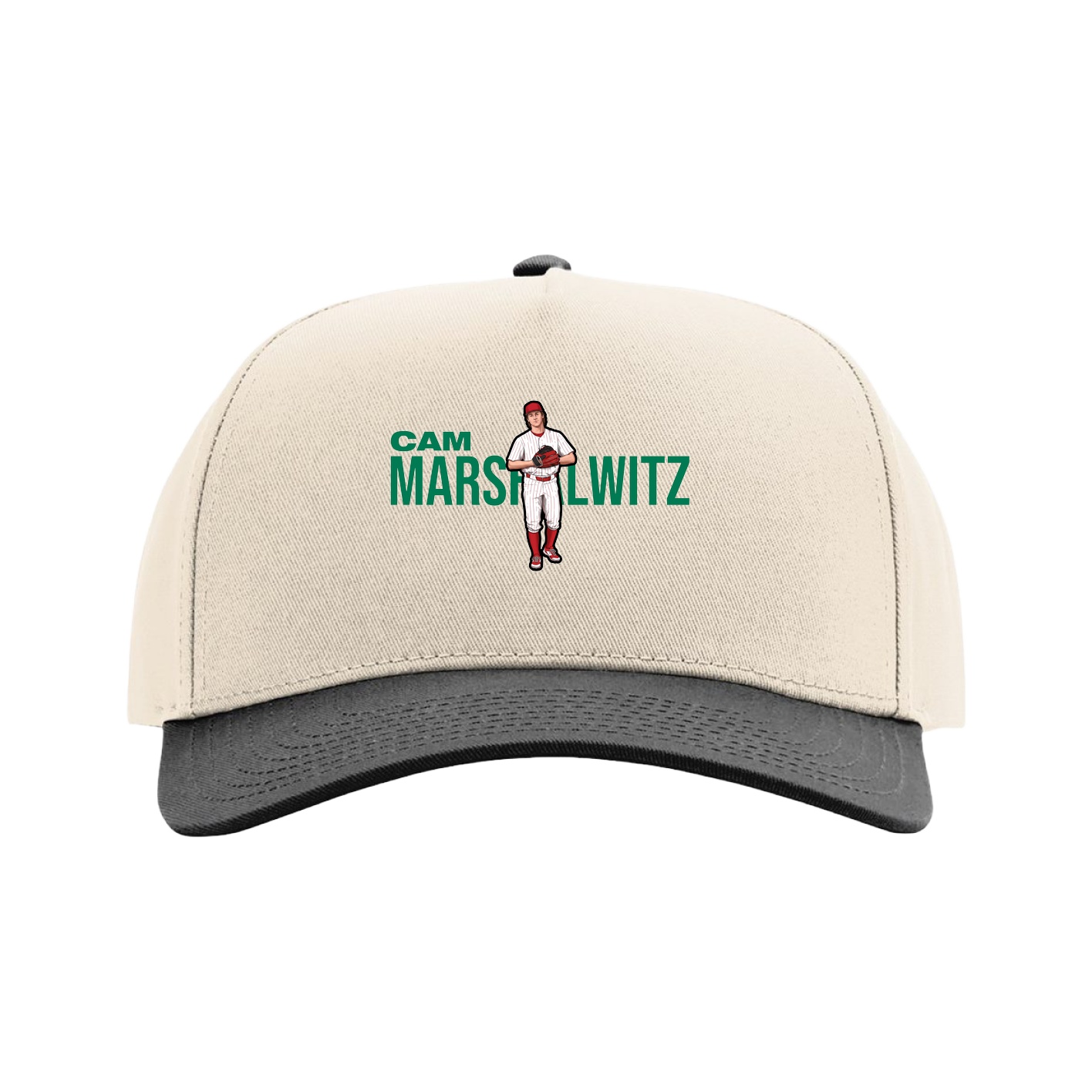 Full Fabric Five-Panel Champ Cap — Player Name in Cream/Black
