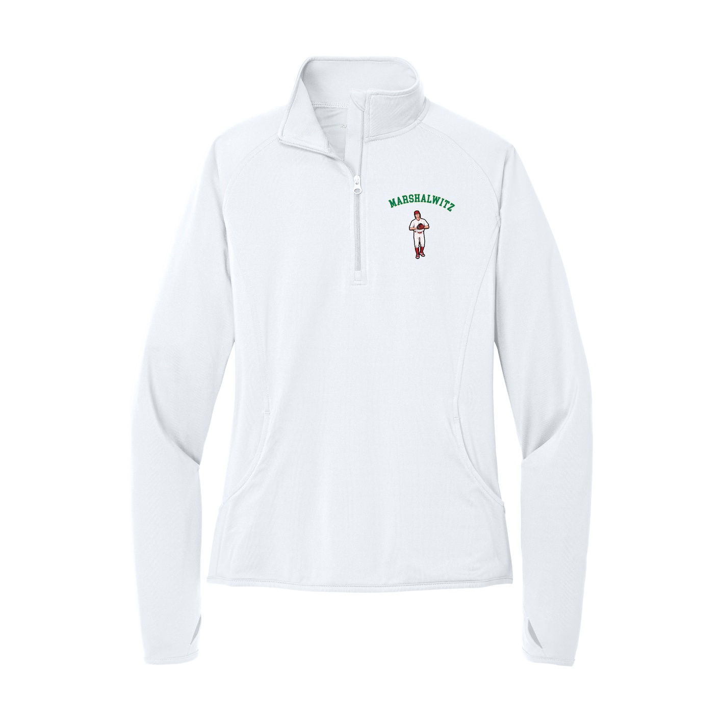 Women's Q-Zip Pullover — Shirsey Arch in White