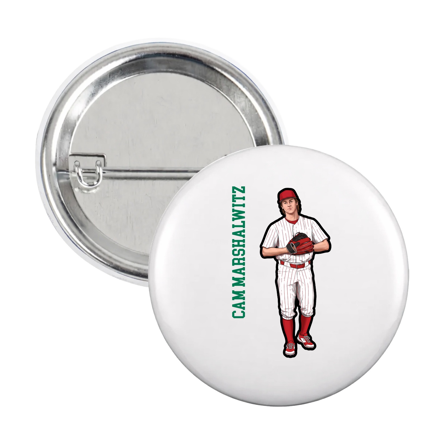 Game Day Button — Name Vertical in White