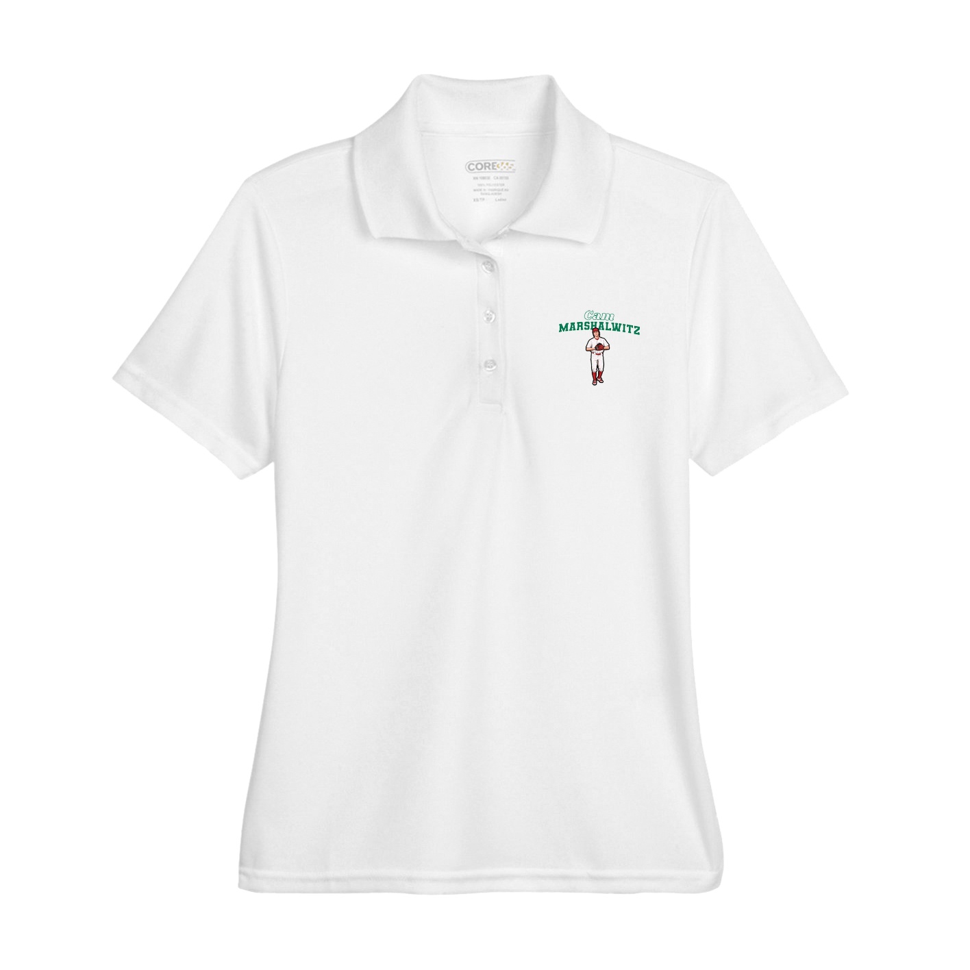 Womens Performance Polo — Name Arch in White
