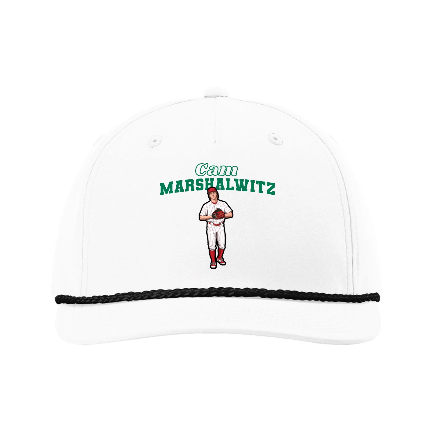 Five-Panel Classic Rope Cap — Name Arch in White