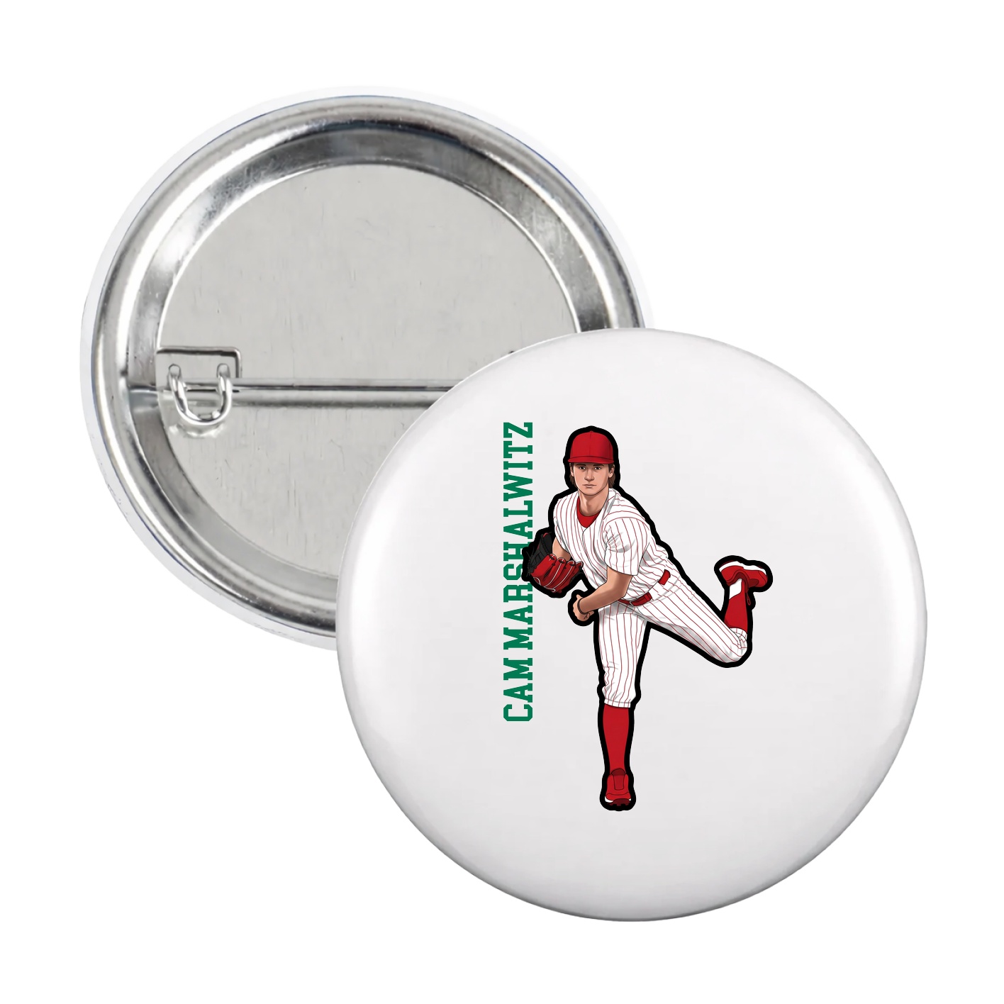 Game Day Button — Name Vertical in White