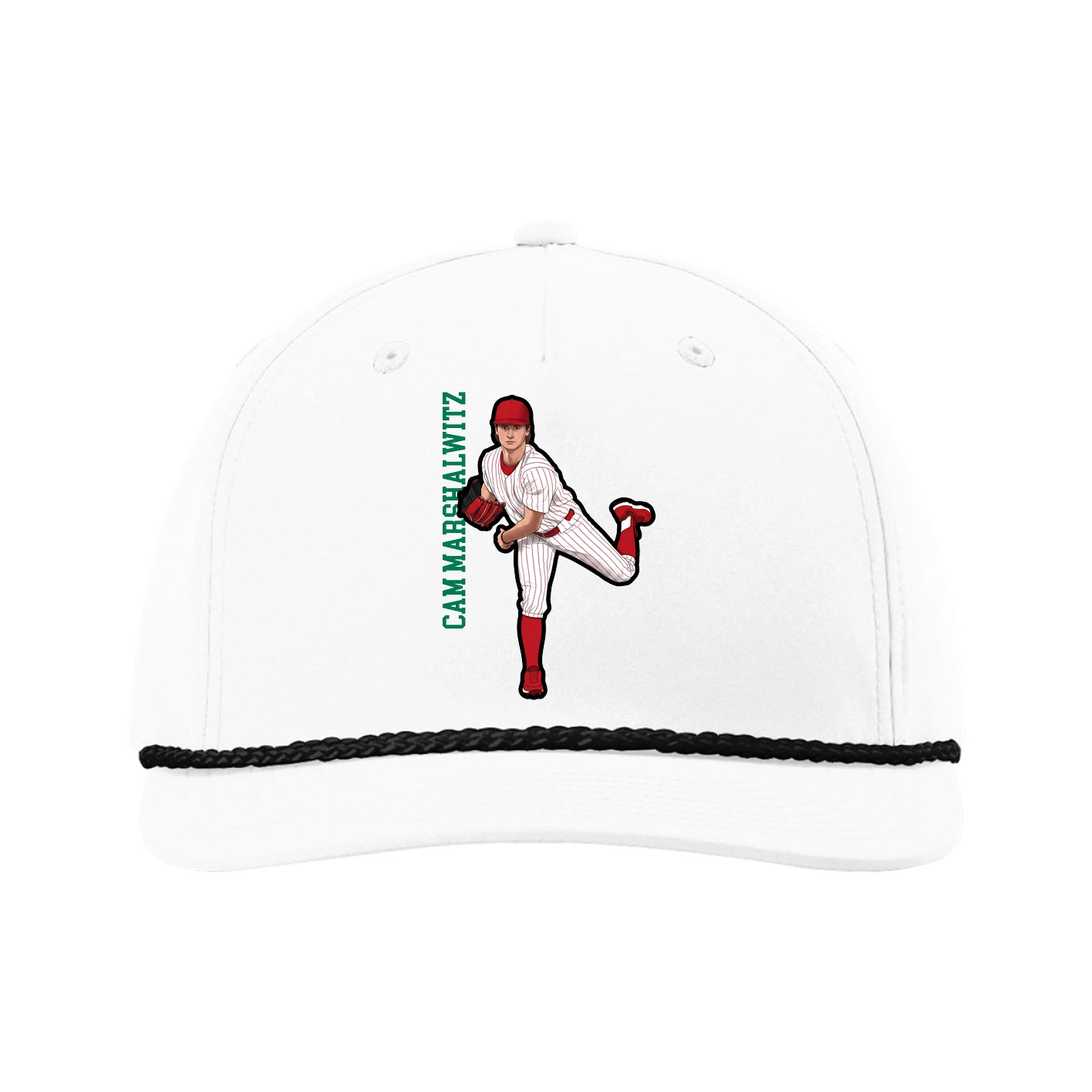 Five-Panel Classic Rope Cap — Name Vertical in White