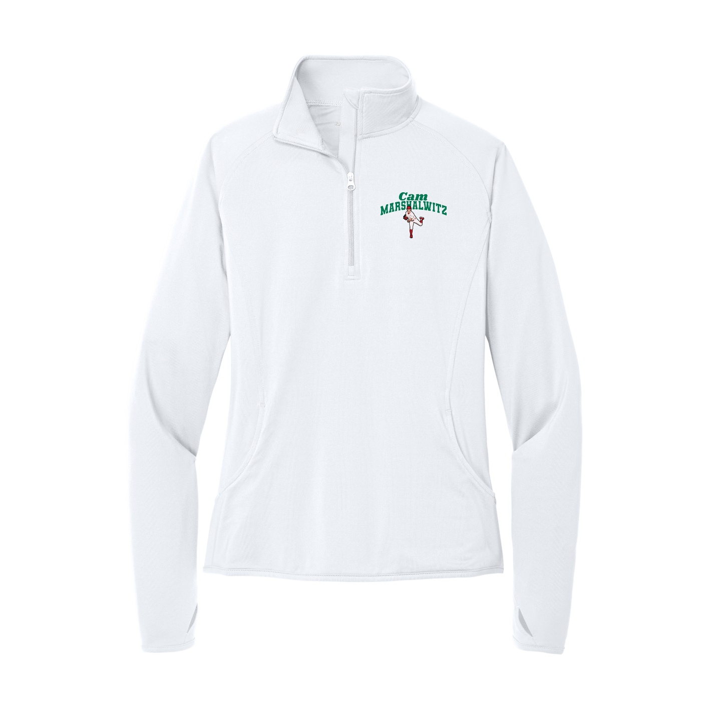 Women's Q-Zip Pullover — Signature Arch in White