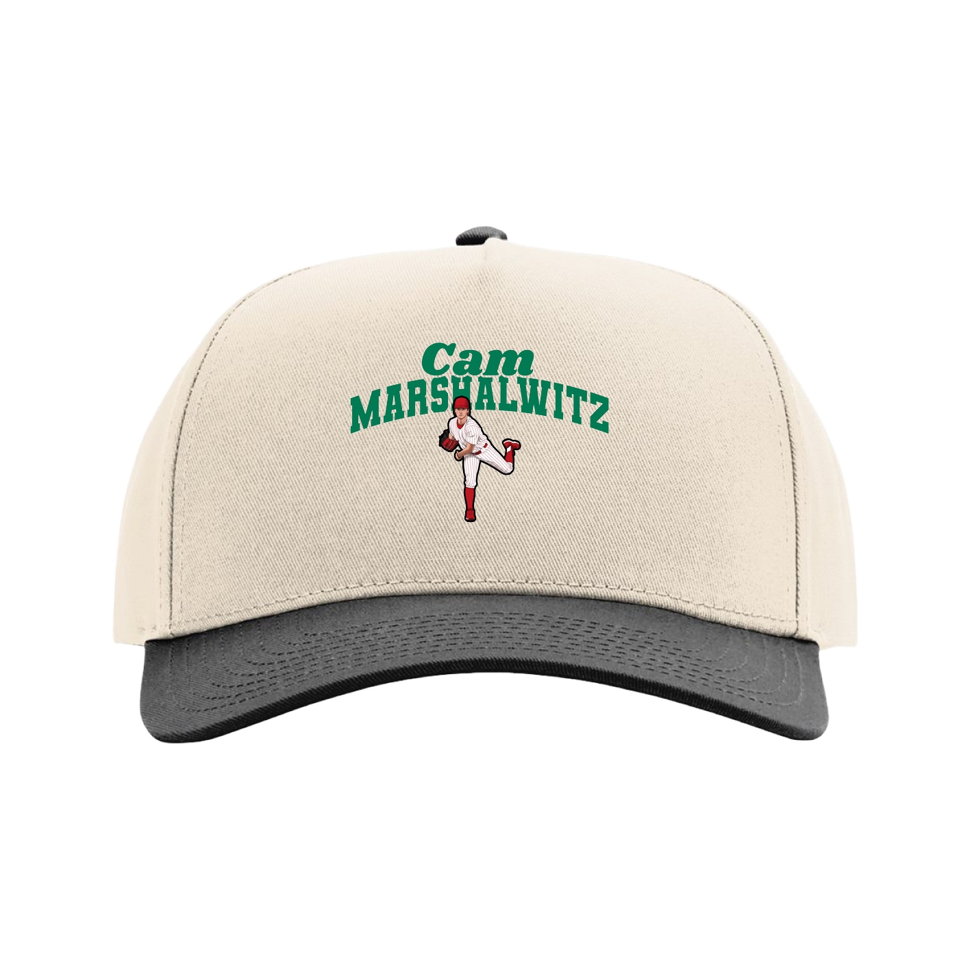 Full Fabric Five-Panel Champ Cap — Signature Arch in Cream/Black