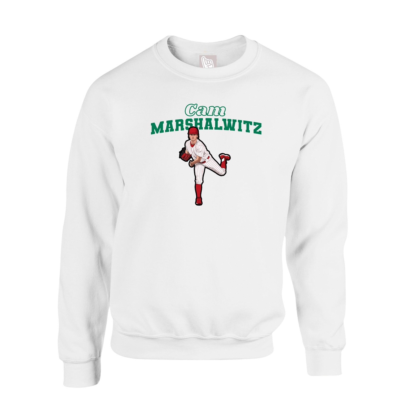 Fleece Crew — Name Arch in White